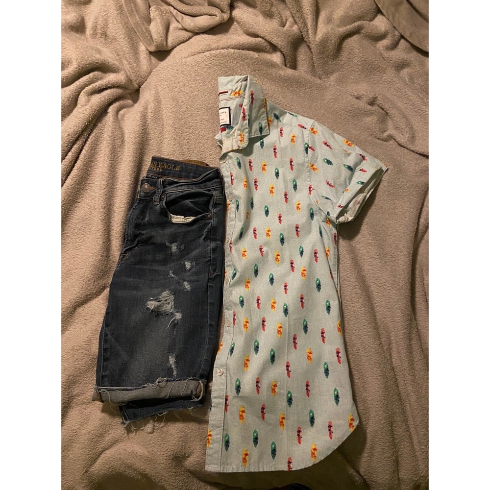 Denim & Flower Short Sleeve Button Up